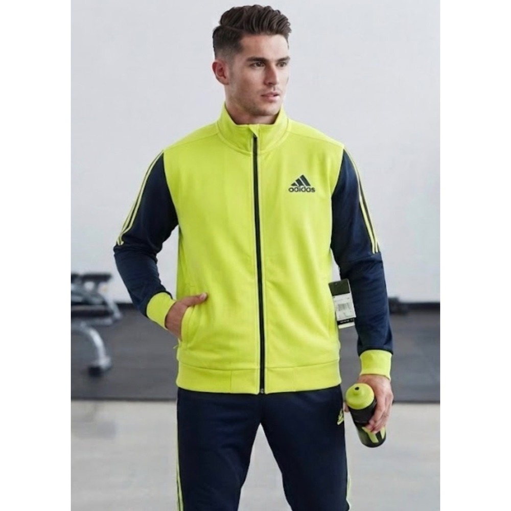 Adidas Mens Climalite Track Jacket XL Lab Lime Navy Blue Z34973 ULT TJ Varsity
